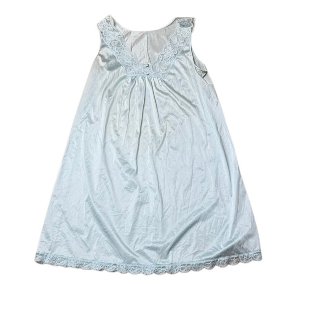 60s Vintage Vanity Fair Light Blue Nylon and Lace Night Dress XS